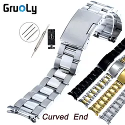 Curved End Stainless Steel Watchband 16mm 18mm 19mm 20mm 21mm 22mm 24mm 26mm Universal Wrist Straps Silver Gold Bracelet Band