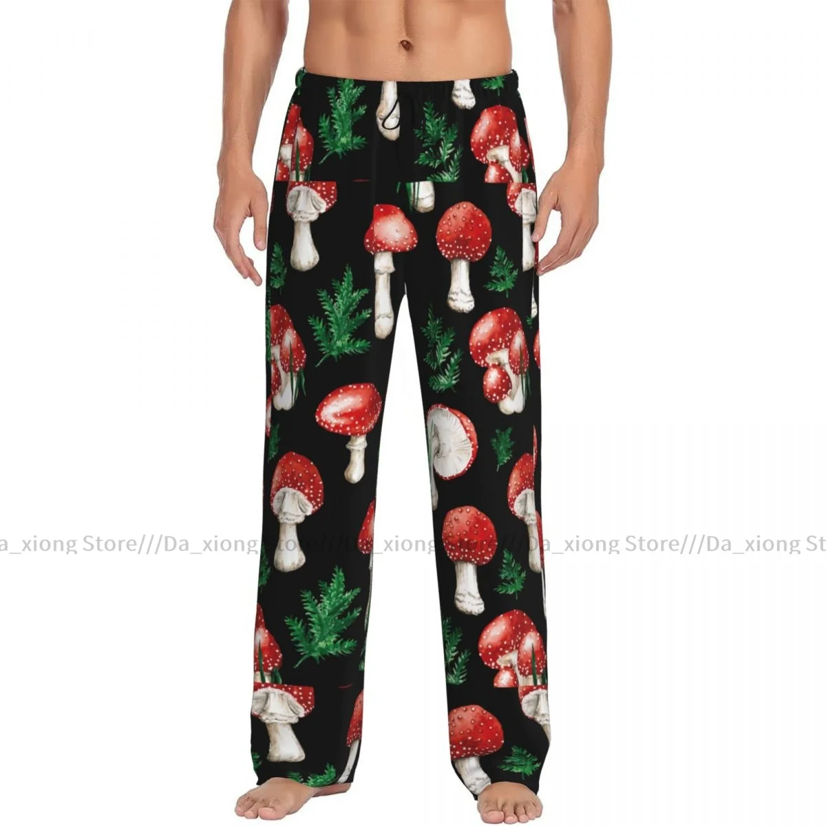 Men's Sleepwear Loose Sleep Pants Pajamas Watercolor Red Mushroom Long Lounge Bottoms Casual Homewear