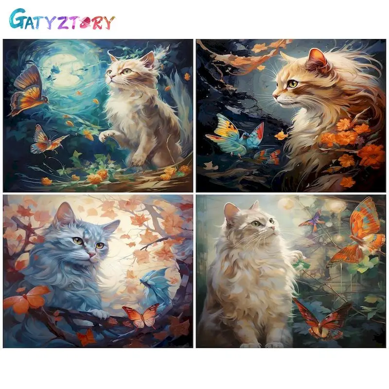 

GATYZTORY Picture By Numbers Cat And Butterfly 60x75cm Diy Paint By Numbers With Frame Modern Coloring Painting For Home Artwork