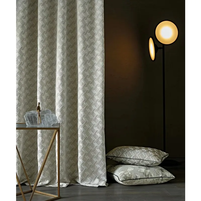 

4 Color Geometric Pattern Embroidered Curtains High Density Cashmere Yarn Concave Convex Texture Modern Luxury Window Drapes