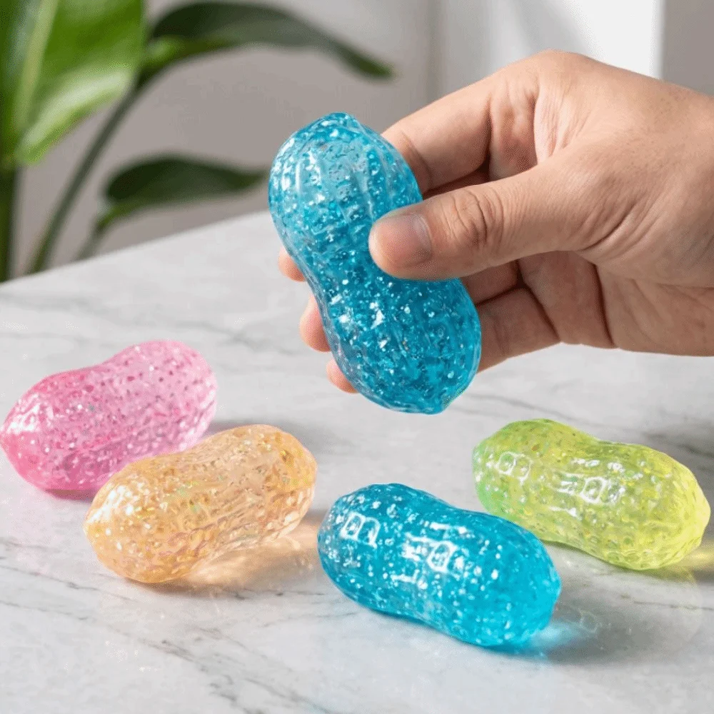 Slow Rebound Glitter Peanut Squishy Toy Buttery Soft Texture Malt Syrup Texture Peanut Stress Ball Squeezable Macaron Color