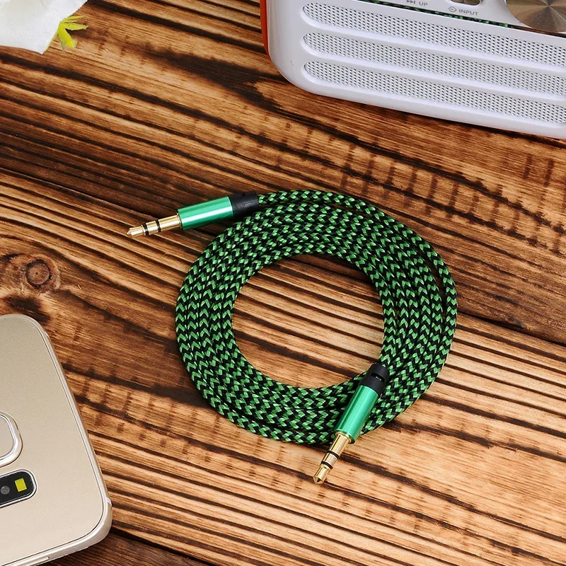 1m Nylon Jack Aux Cable 3.5 mm to 3.5mm Audio Cable Male to Male Kabel Gold Plug Car Aux Cord for iphone Samsung xiaomi