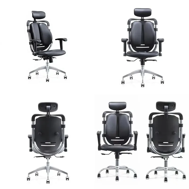 Ergonomic Office Chair with 3D Rotating Armrests Adjustable Lumbar Support PU Leather Comfortable for Long Sitting
