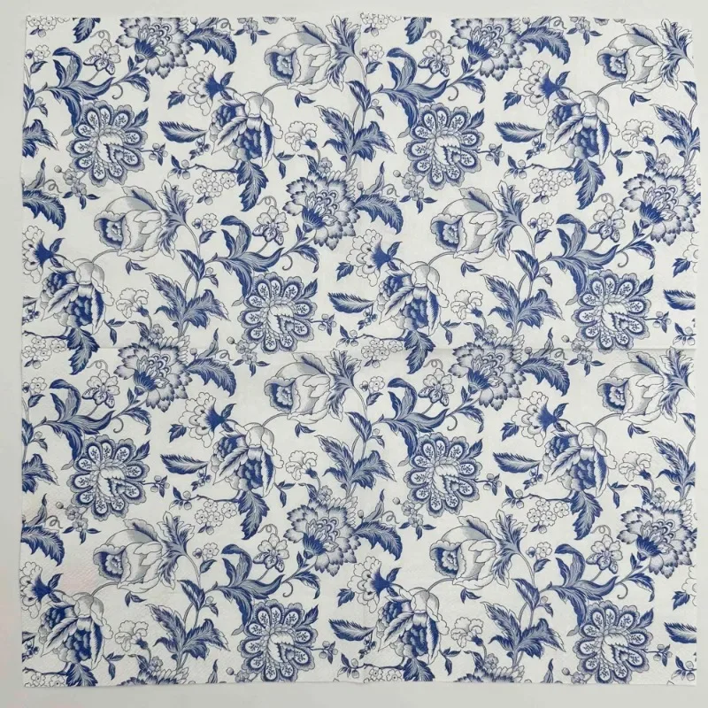 10/20pcs 33cm 2-Ply Party Decoration Paper Chinese Style Blue Line Drawing Flower Paper Placemats Butterfly Bone Bart Paper