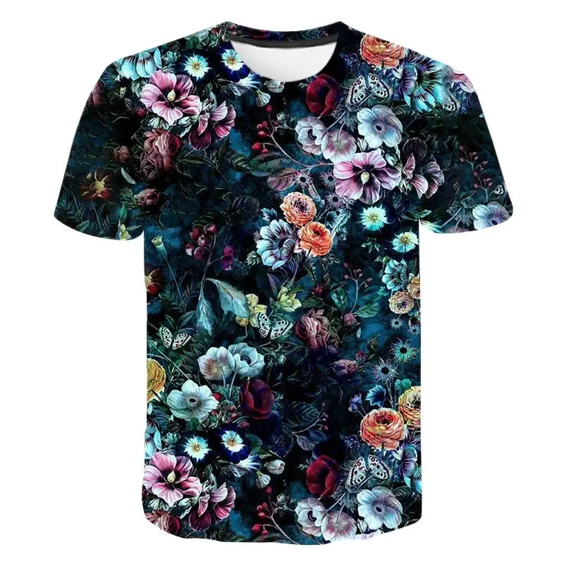 New 3D Printed Rose Leaf T-Shirt for Men Summer Casual Sports Short Sleeve Womens Clothing Oversized O Neck Tops Funny Kids Tees