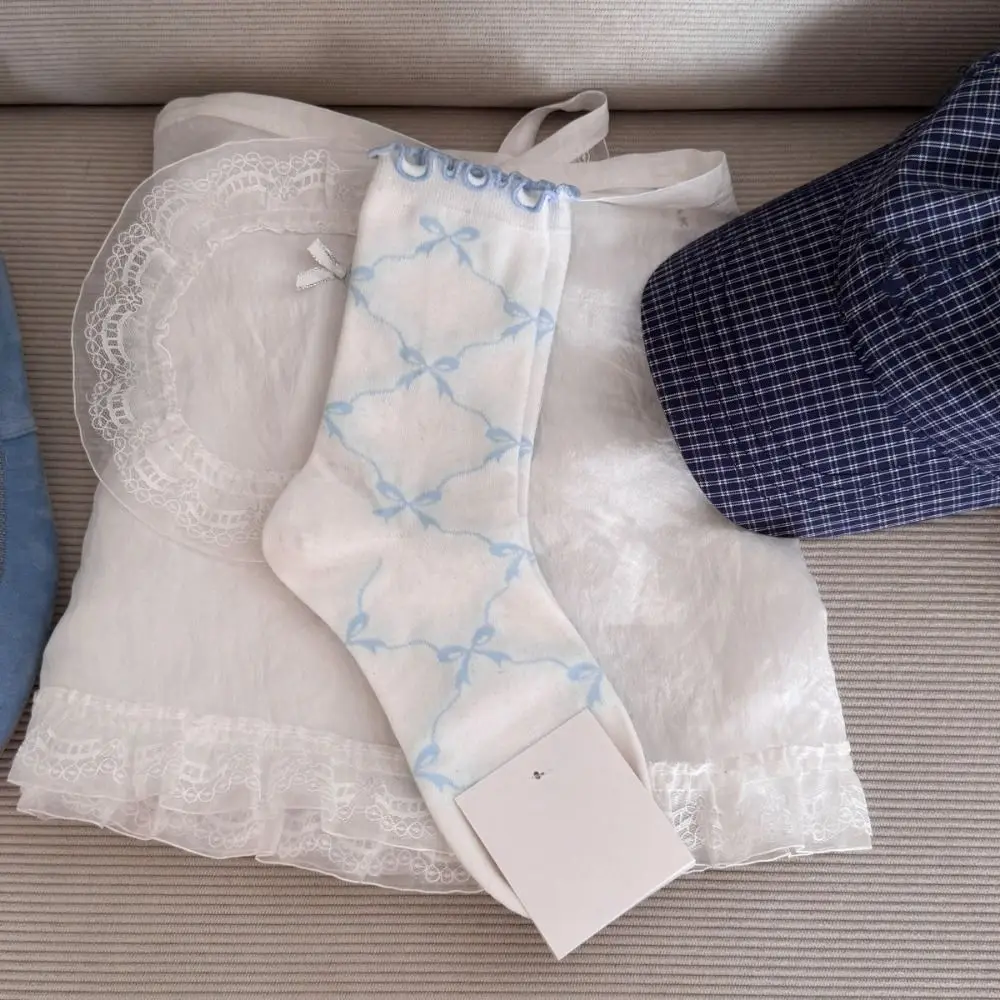 

5Pairs Soft Thin Cotton Ruffle Bow Socks Breathable Lolita Mid Tube Socks Female Hosiery Ins Style Sweet Socks Women Girl