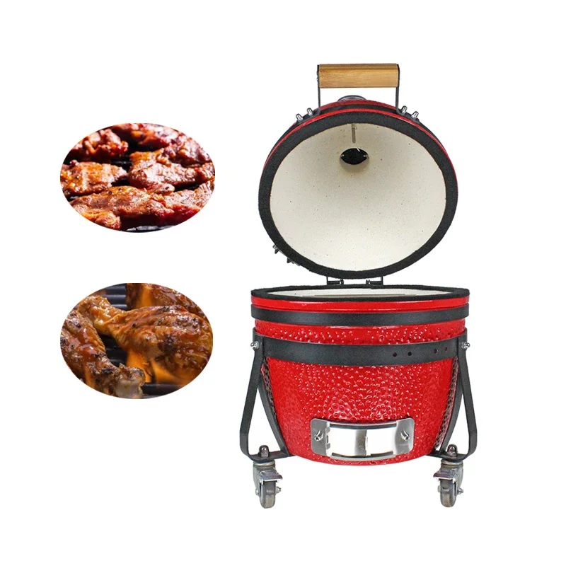 Mini Outdoor Grill Portable BBQ Machine 14 Inch Egg Shape Ceramics Camping Barbecue Stove Mini Kamado Grill