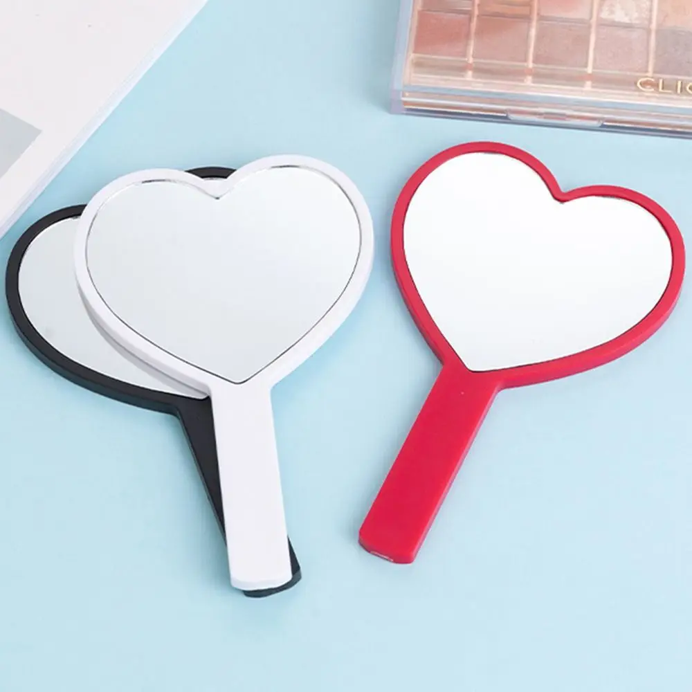 Carry Around Cute Heart Handle Mirror Compact Personalized Love Makeup Mirror High Definition Sweet Vanity Mirror Dressing