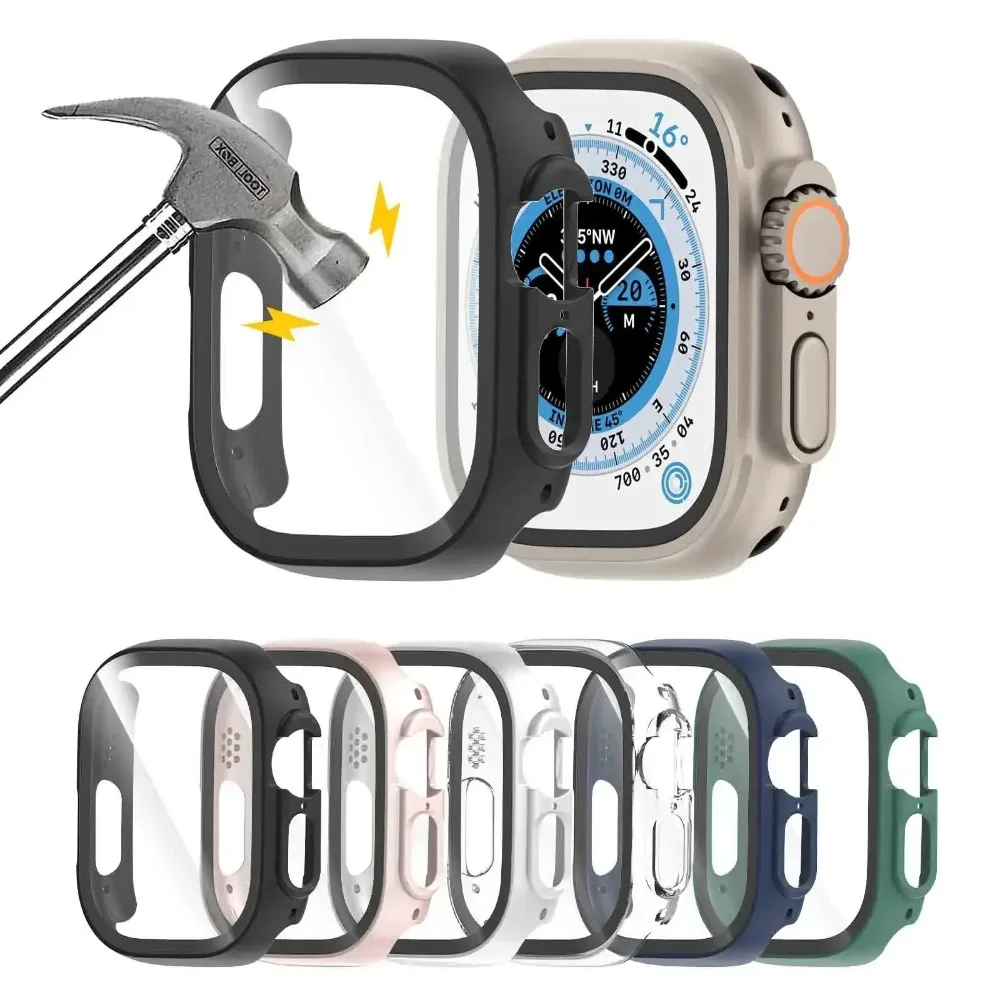 Matte Glass Integrated Bumper Case For Apple Watch Ultra 3 2 1 49mm Built-in Screen Protector Shockproof Full Cover