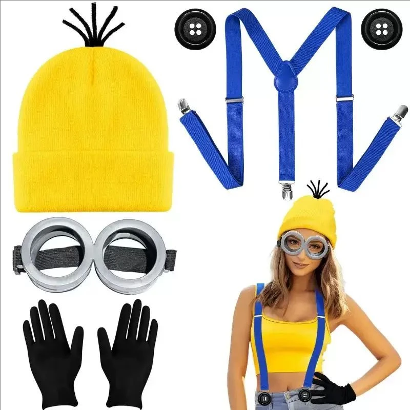 Anime Cartoon Fantasy Cosplay Kostüm für Erwachsene mit Schutzbrille, gelber Mütze und Handschuhen für Halloween, auf Lager