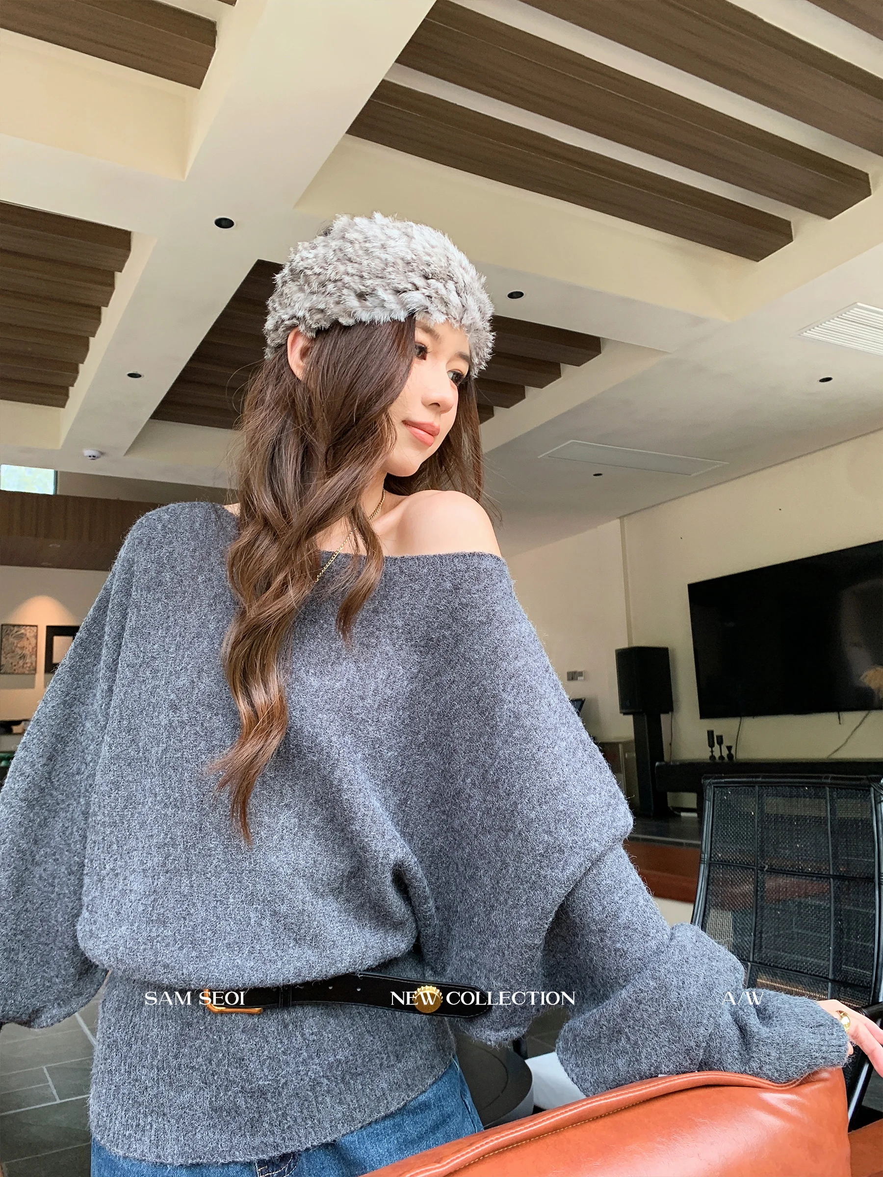 

Женское шерстяное вязаное платье Sam Seoi с открытыми плечами, длинным рукавом, осенне-зимнее, модное, повседневное, облегающее, приталенное