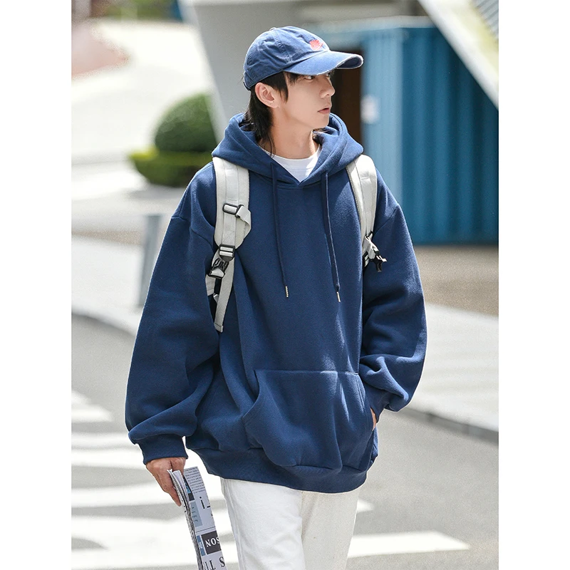 Men Embroidery Fleece Hooded Hoodies 2025 Mens Oversized Korean Harajuku Sweatshirts 7 Colors Black Oversized Hoodie