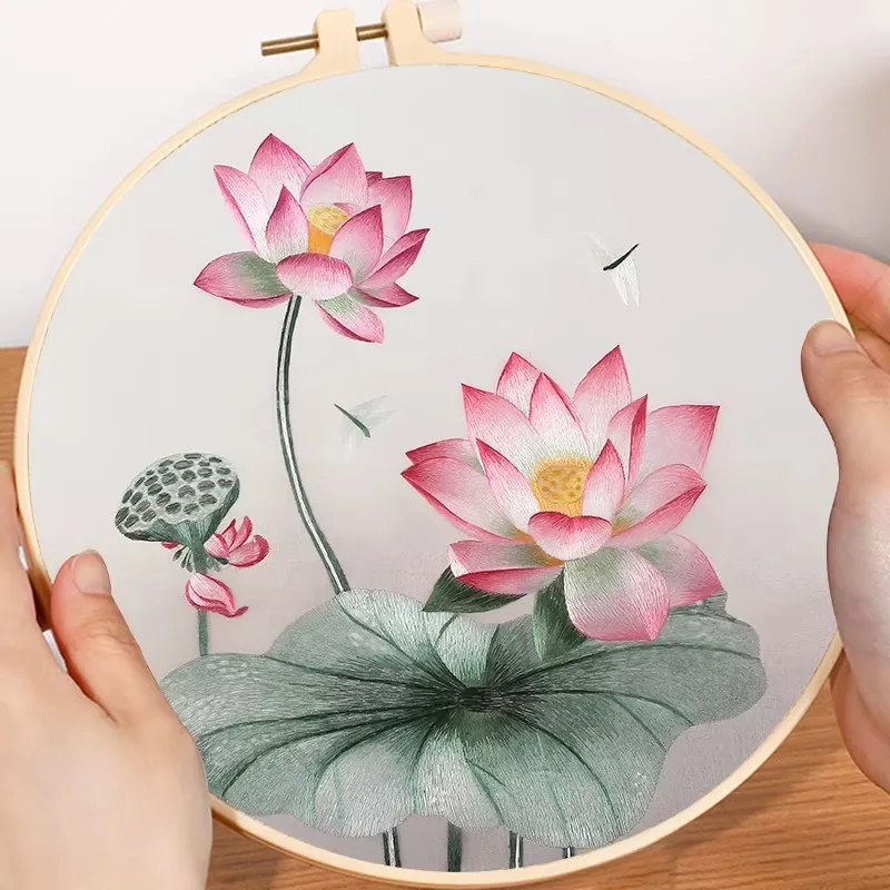 

Beginner-Friendly Suzhou Style Embroidery Kit, All-Inclusive Hand Sewing Set with Pattern, Create Your Own Lotus Art