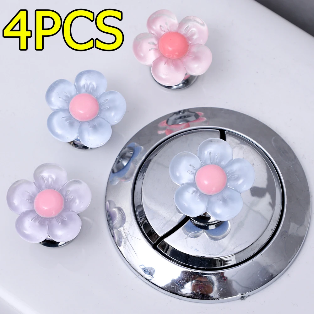 New Flowers Toilet Press Button Self-Adhesive Cabinet Door Handle Avoid Touching Toilet Lid Handle Flush Press Room Button Decor