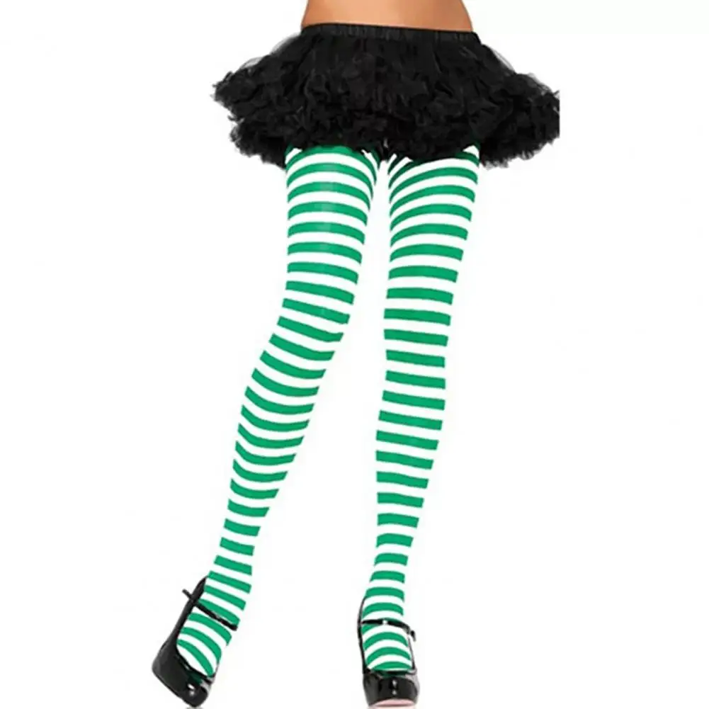 Christmas Stockings Rainbow Multicolor Striped High Elasticity Lady Vintage High Waist Pantyhose Cosplay Costume High Socks