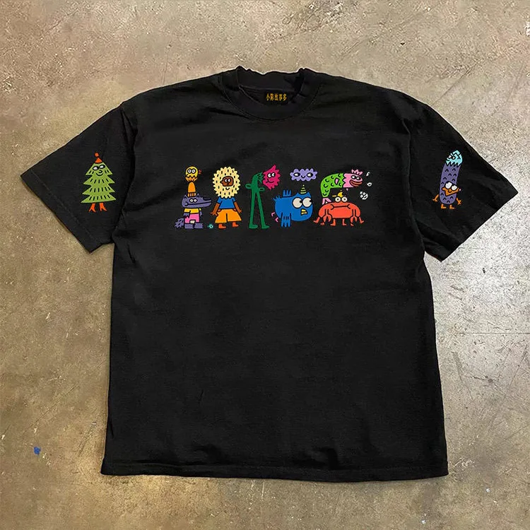 Pure Cotton Short Sleeve T-Shirt Double Thread Loose Fit Unisex Breathable Summer Casual round Neck Print Graphic Tee