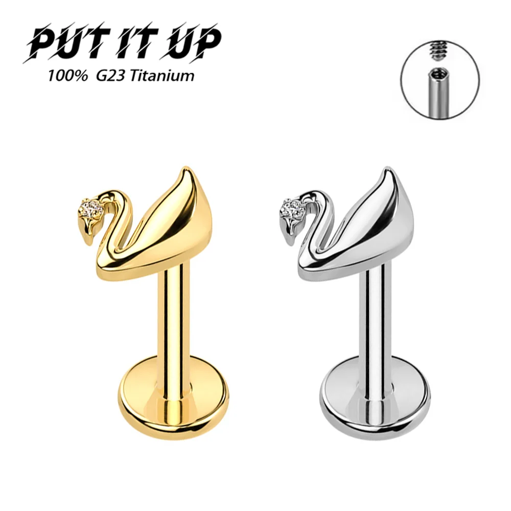 

Putitup Official F136 High Quality Titanium Alloy Zirconia Swan Earrings Fashion Ear Bone Lip Stud Body Piercing Jewellery