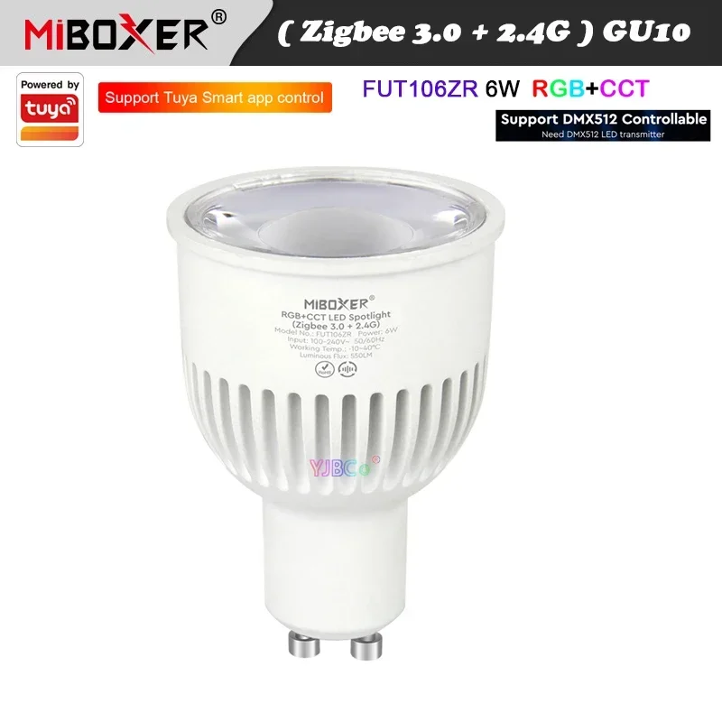 Miboxer 6W GU10 Smart LED Spotlight Dimmable RGB+CCT Light Lamp 2.4G switch/Zigbee 3.0 Remote/APP/Voice/DMX512 Control 110-220V