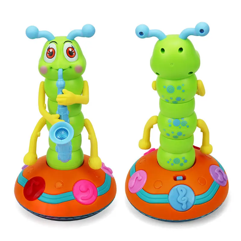 Electric Dancing Singing Twisted Worm for Children, Musical Light, Blowing Saxophone, Caterpillar, Baby Soothing Toys for Kids, Boys and Girls