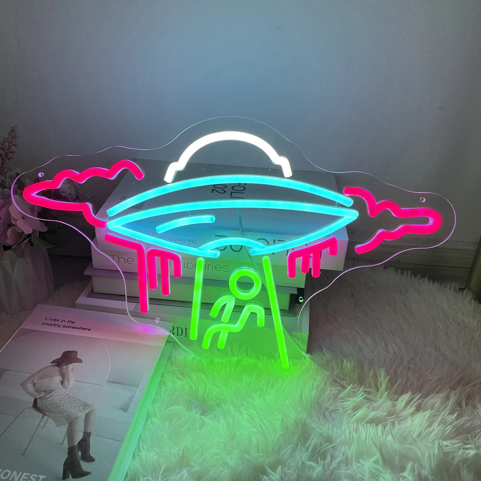 Custom UFO Neon Sign LED Cloud Flying Saucer Neon Lights for Bedroom Home Party Club Gaming Room Decor Gifts for Child and Teens