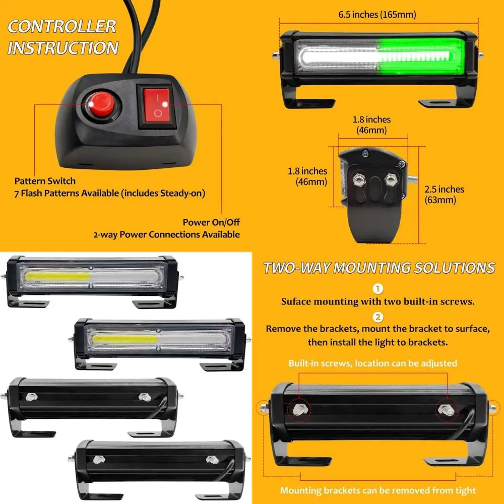 

4-in-1 32W LED Strobe Light Bar, Universal Mount for Off-Road Vehicles, ATVs, Trucks - White & Green