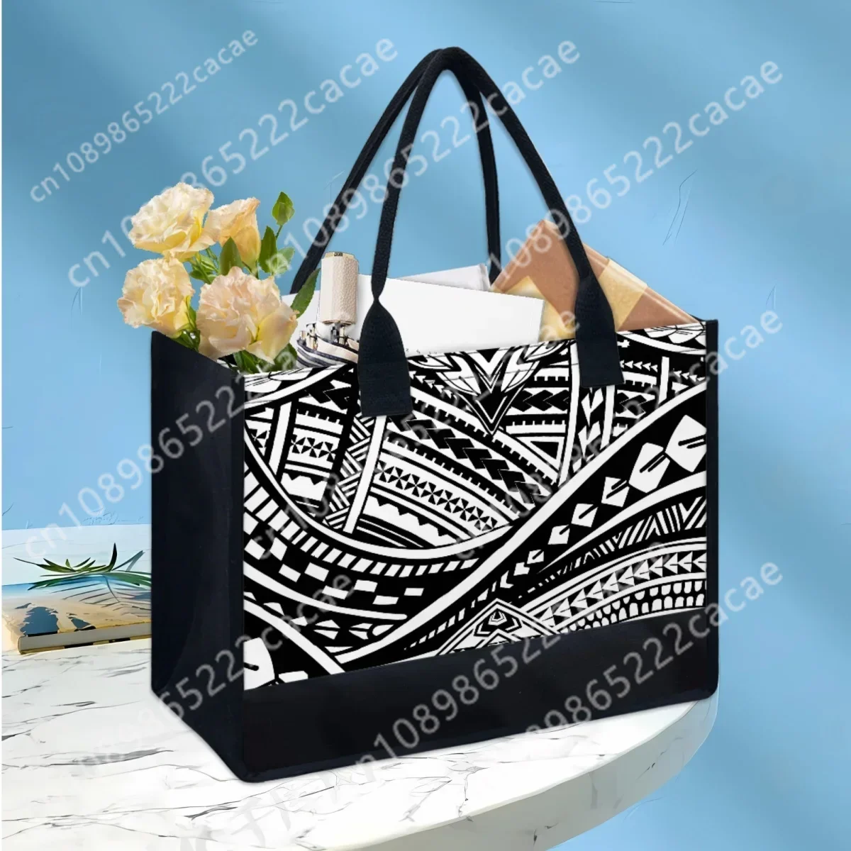 Polynesian Totem Print Elegant Ladies Tote Bag Retro Portable Travel Canvas Beach Bag Casual Outsoor Girls Handbag Bolsos Mujer