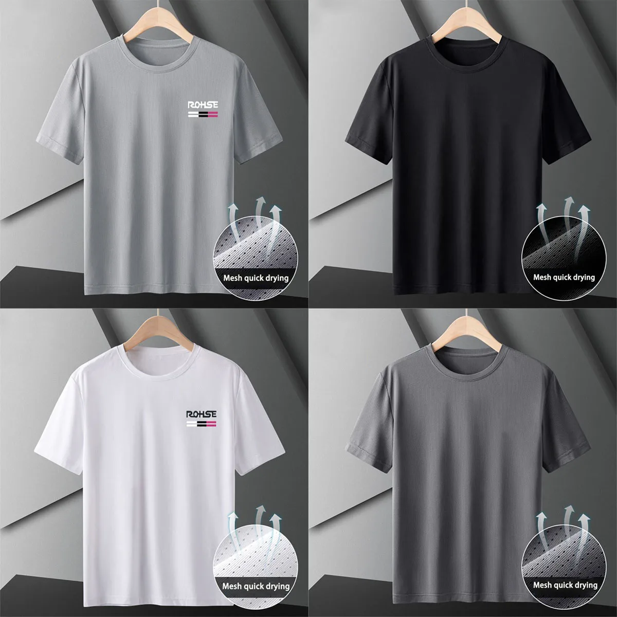 

Men's T-shirt With Fashionable Letter Round Neck Print Top Quick Drying Sport Black Gray Other Colors Choose From