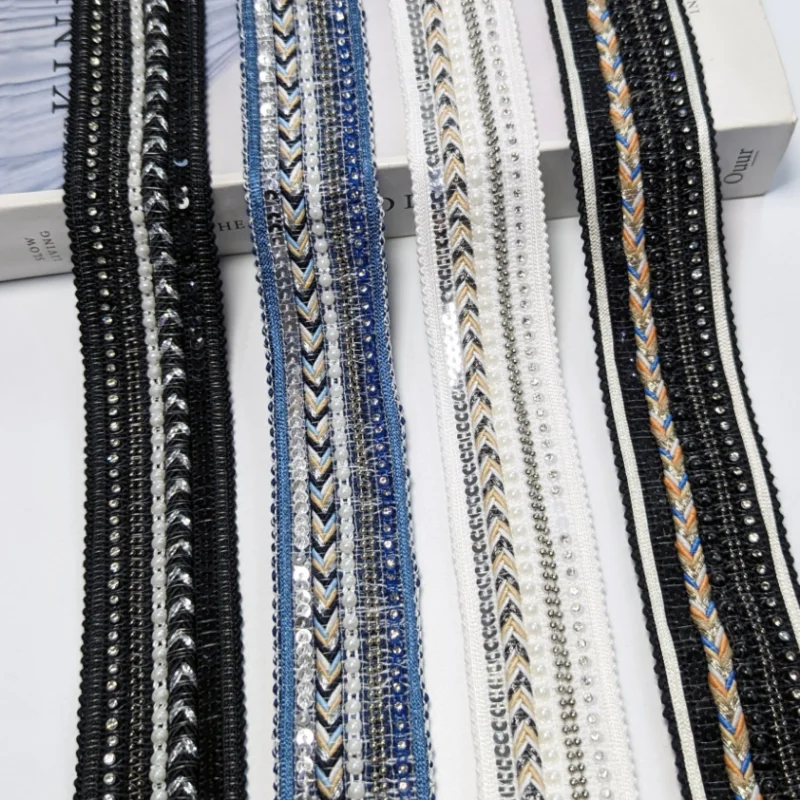 2 Yards Jacquard Ribbon Bead Trim Ethnic Style Embroidery Polyester Ribbons