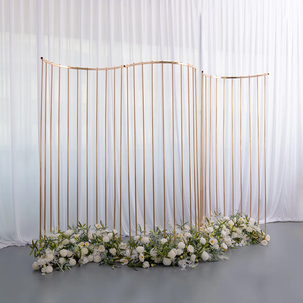 

Shine Wedding Arch Square Backdrop Balloon Stand Background Shiny Metal Gold Plating Outdoor Artificial Flower Door Shelf Frame