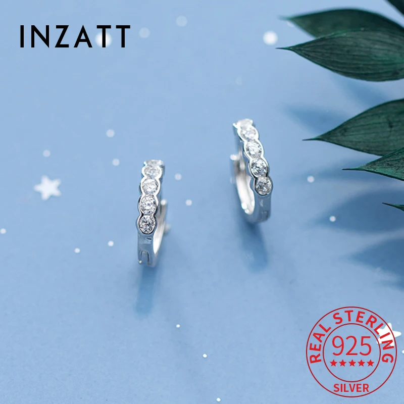 INZATT Real 925 Sterling Silver Zircon Round Stud Earrings for Women Classic Fine Jewelry 2024 Summer Ocean Beach Accessories