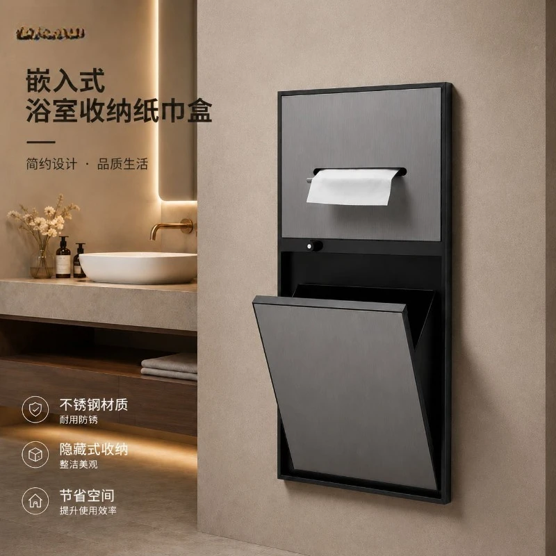 Bathroom Niche Toilet Stainless Steel Niche Recessed Cabinet Concealed Trash Can Tissue Box