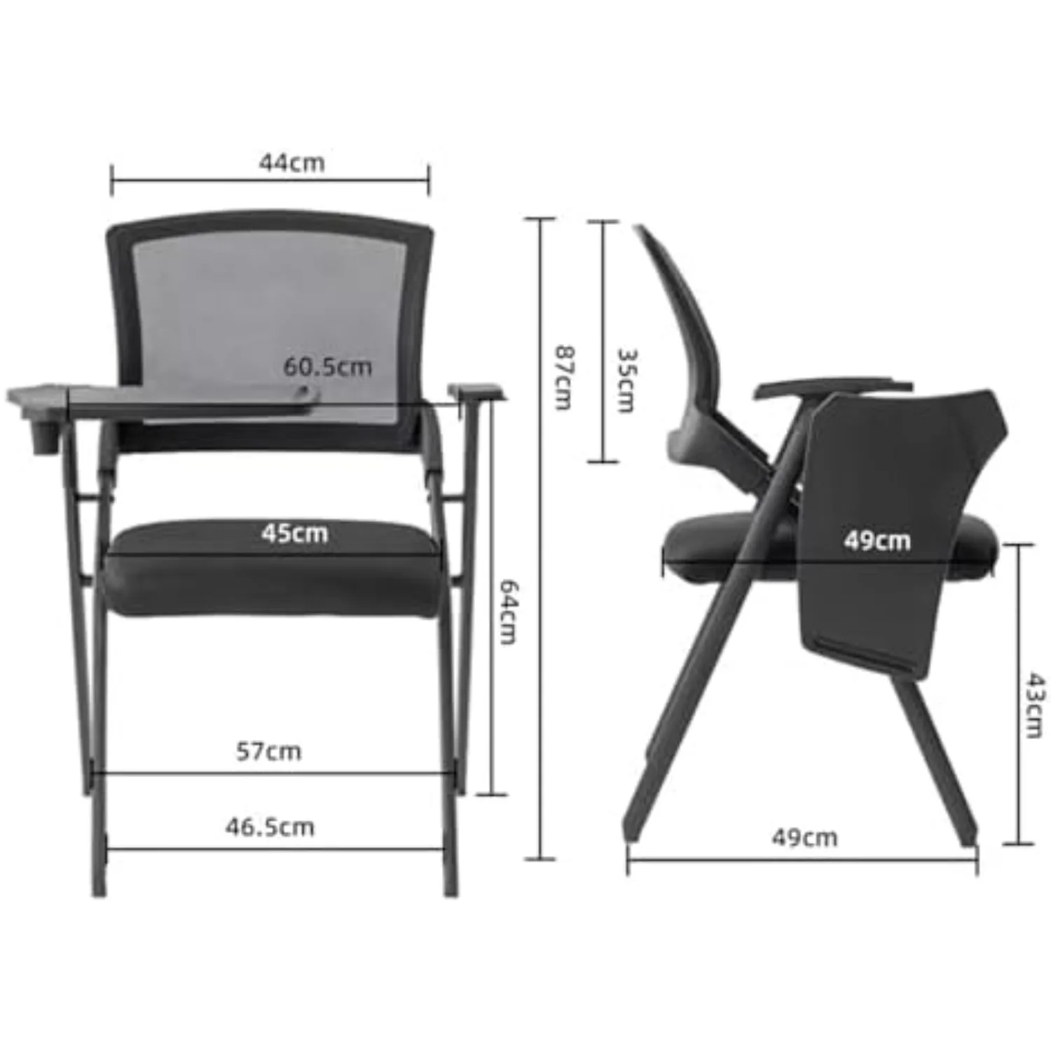 Folding Office Chair with Writing Tablet, Stackable & Breathable Mesh Back for Conference, Seminar, Training, Reception