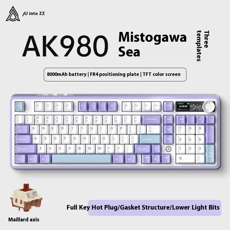 AJAZZ AK980 Mechanisch gamingtoetsenbord, 2,9 cm TFT-scherm, volumeknop, pakkingstructuur met 98 toetsen, RGB-verlichting, hot-swappable PR4