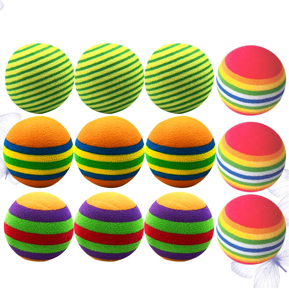 12Pcs Stripe Pattern Balls EVA Ball Colorful Balls Cat Pet Playing Balls Training Ball (4 Styles)