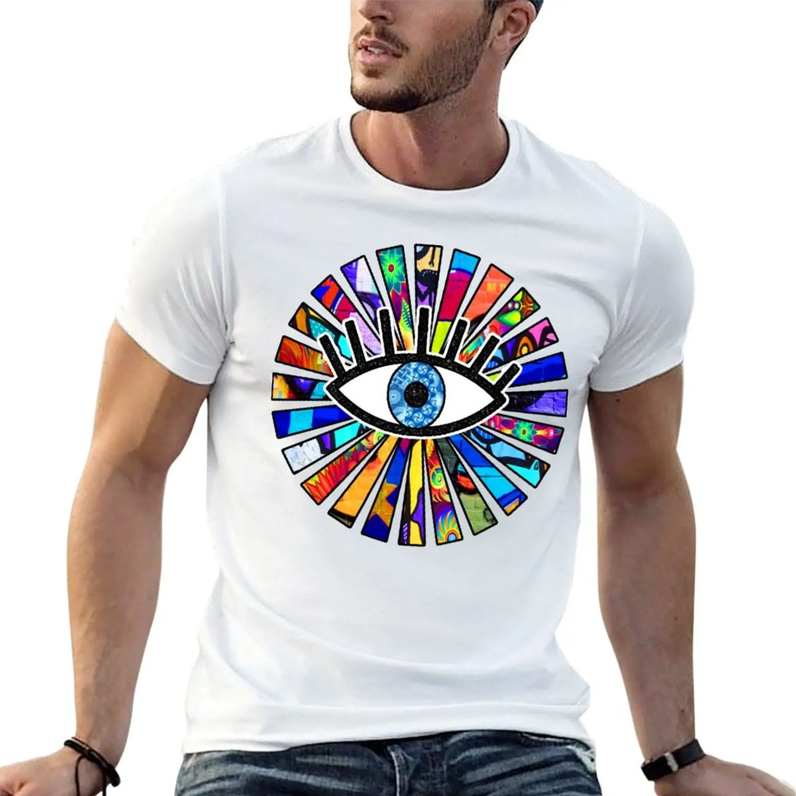 Greek Evil Eye Graffiti Sun Rays T-Shirt man t shirt cotton high quality cotton tshirt 100% t shirt for man T-shirt