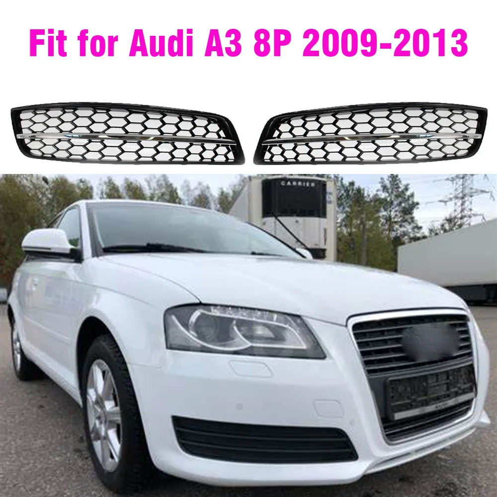 For Audi A3 8P 2009-2013  Chrome Black Car Front Fog Light Grill Cover Trim Honeycomb  Grill