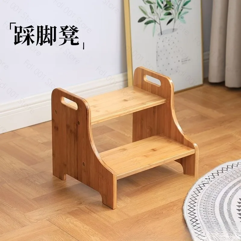 Bamboo Step Stool Household Kids Adults Foot Stool for Washing Hands Kitchen Bathroom Sofa