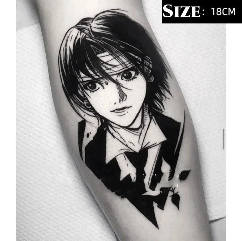 

Аниме Hunter X Hunter Временные татуировки с героями мультфильмов Chrollo Lucilfer, черные водонепроницаемые поддельные татуировки, наклейки, боди-арт, переводная татуировка