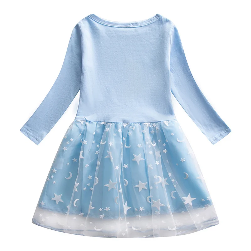 Hello Kitty Cute Cartoon Print Children Cotton Fashion Pleated Princess Dress Star Moon Net Yarn Long-sleeved Casual Girls Skirt