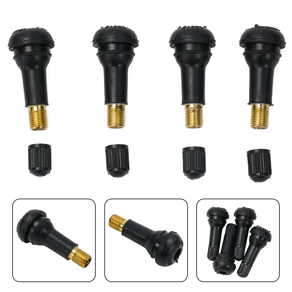 4pcs Tire Universal Rubber Valve Tubeless Nozzle Wi/ Valve Core Replacement TR-413 Automobile Tire Tool Accessories