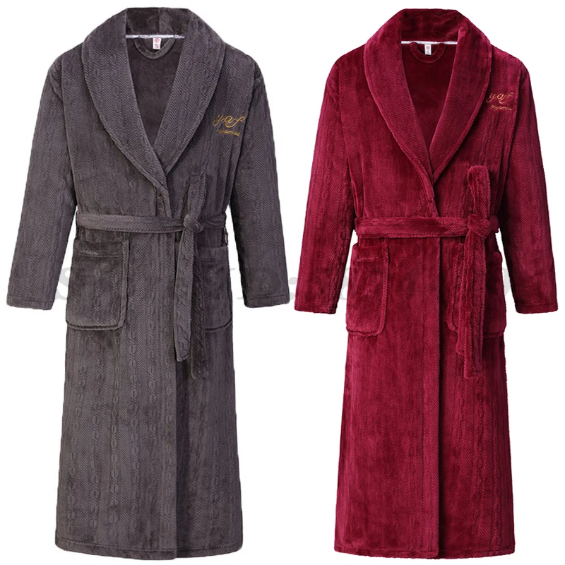 

Winter Thick Long Robe Plus Size Women's Flannel Bathrobe Gown Sleepwear Men's Loose Jacquard Coral Fleece Homewear Lounge Wear