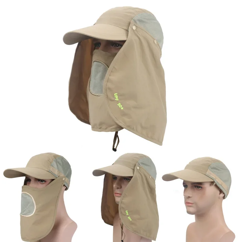 Sombrero de pesca para hombre y mujer, gorra transpirable para exteriores, pesca con mosca, ciclismo, bloque UV, cubierta de cuello facial extraíble, sombreros a prueba de mosquitos