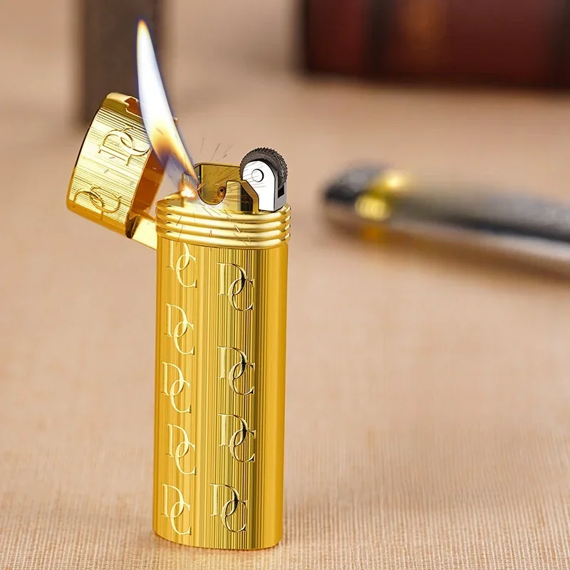 Metal Compact Slant Fire Special Pipe Lighter Classic Grinding Wheel Ignition Open Flame Portable Butane Gas Lighters Smoking