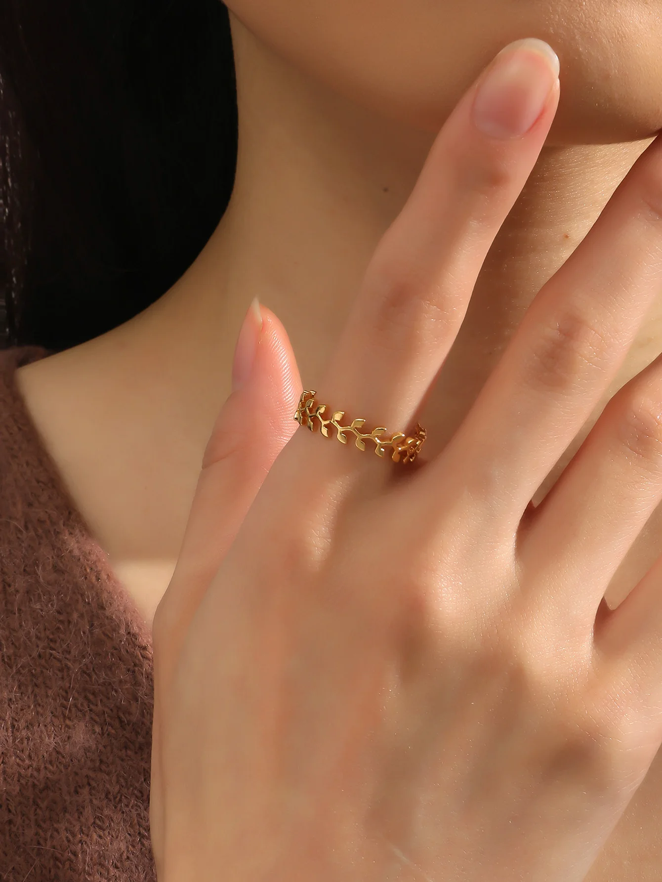 New creative leaf adjustable open ring fresh fashion simple popular everyday casual chic senior sense ins selling everything