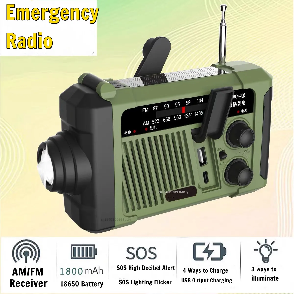 

Portable Emergency Solar Power Radio Hand Crank Charging AM/FM Weather Radio Led Reading Flashlight Bank Phone Charger