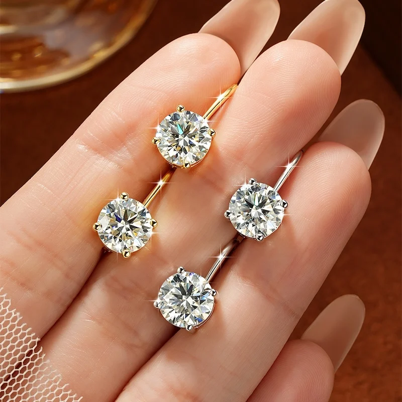 Rrjzz Solitaire 6,5 mm 8 mm Moissanit-Verlobungs-Clip-Ohrringe für Damen, 1 Karat, 2 Karat, Vier-Krallen-Ohrringe mit Hebelverschluss, Schmuckgeschenke – Detail 12