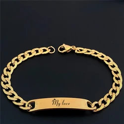 Fashion Customized Words Bar Chain Bracelet For Men Stainless Steel Adjustable Engraving Name Bangle Party Jewelry