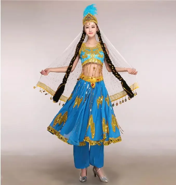

Chinese Xinjiang Dance Clothing Sequin Folk Dance Women Uighur Kazakhstan Performance Sequin