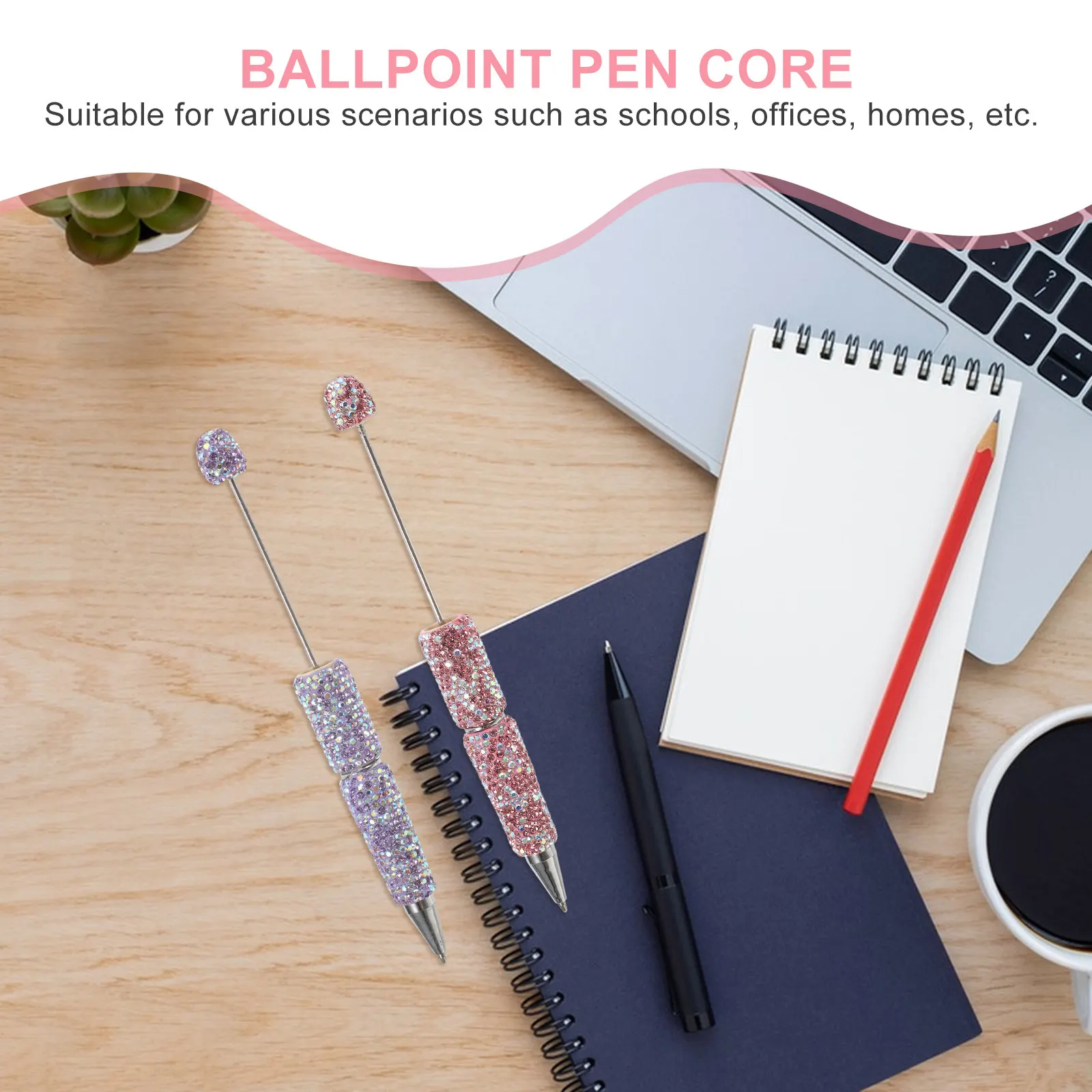 

2Pcs Beadable Rhinestone Ballpoint Pens Metal Shaft Smooth Ink Pens Stylish Office School Supplies Unique Gifts for Women