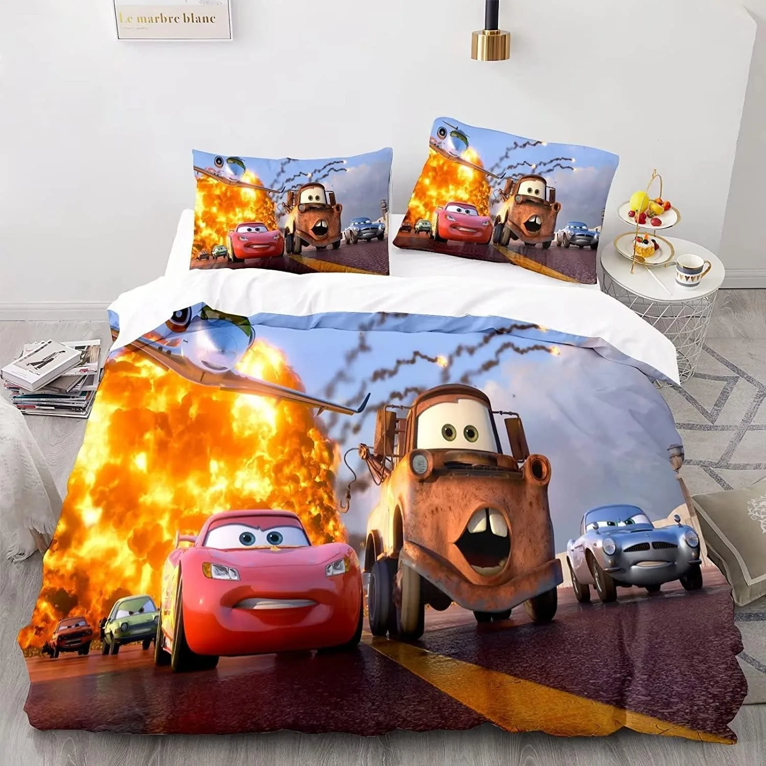 Disney lightning McQueen car duvet cover pillowcase, bedding set car duvet cover, boy girl Disney duvet cover gift